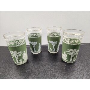 Set of 4 Vintage Wedgwood Jasperware Jeanette Green Hellenic 5" Drinking Glasses